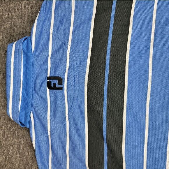 Footjoy Mens Size M Golf Polo Shirt Striped Blue White Golf Active Sport Great - Picture 7 of 11